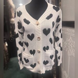 Pink Martini White Cardigan with Black Heart.